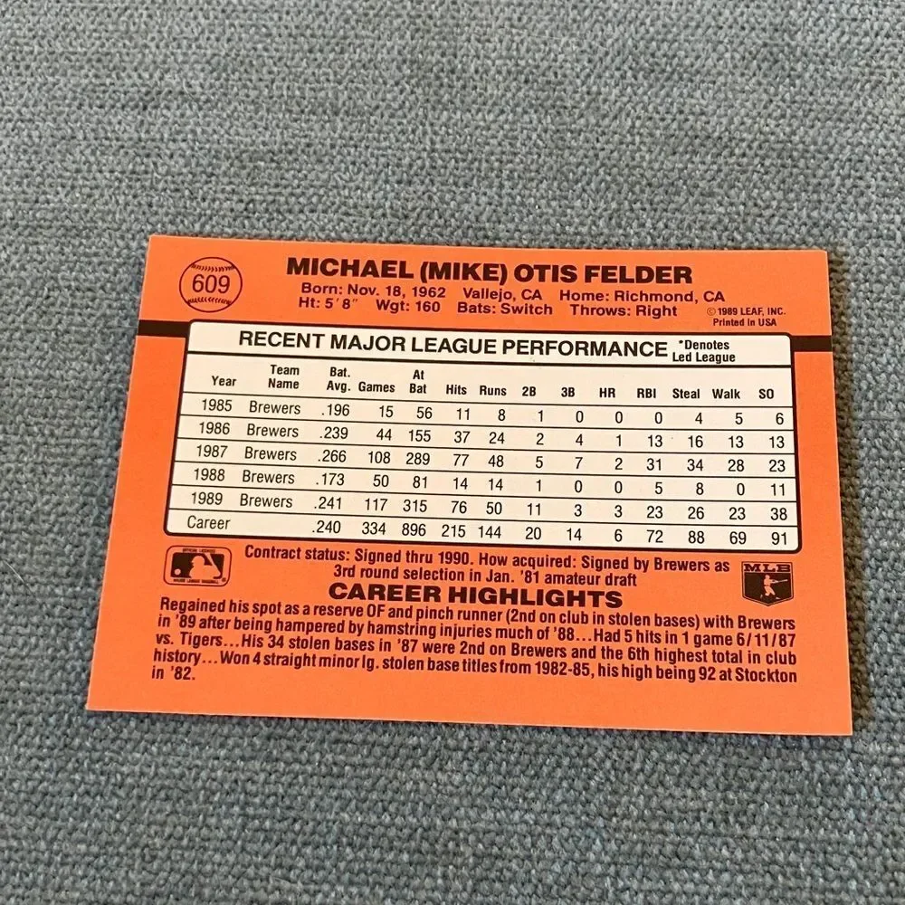 1990 Donruss Milwaukee Brewers Baseball Card Trading Card